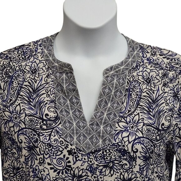 Sigrid Olsen Womens   Blue Patterned Linen Tunic V Neck 3/4 sleeves Lage… - Picture 3 of 6